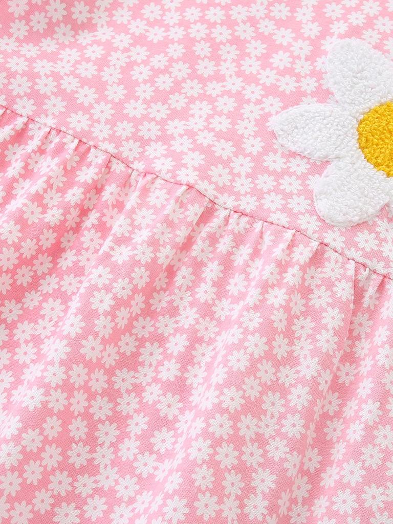 European and American Style Girls' Princess Dress - Cute Floral Embroidery, Knitted Cotton for Small to Medium Children