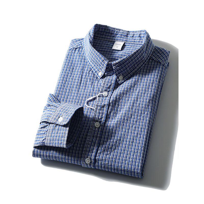Japan Fashion Retro Small Plaid Cotton Shirts Men's Long Sleeve Spring and Autumn Outerwear Foreign Trade Men's Casual All-matching Cotton Shirt