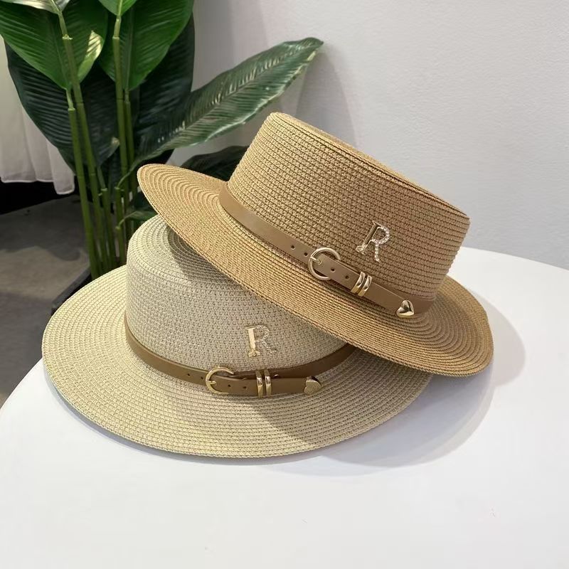 Vintage Fashion Internet Celebrity Sunshade Flat Top Top Hat Women Spring and Summer Travel Vacation Sun Hat Beach Hat