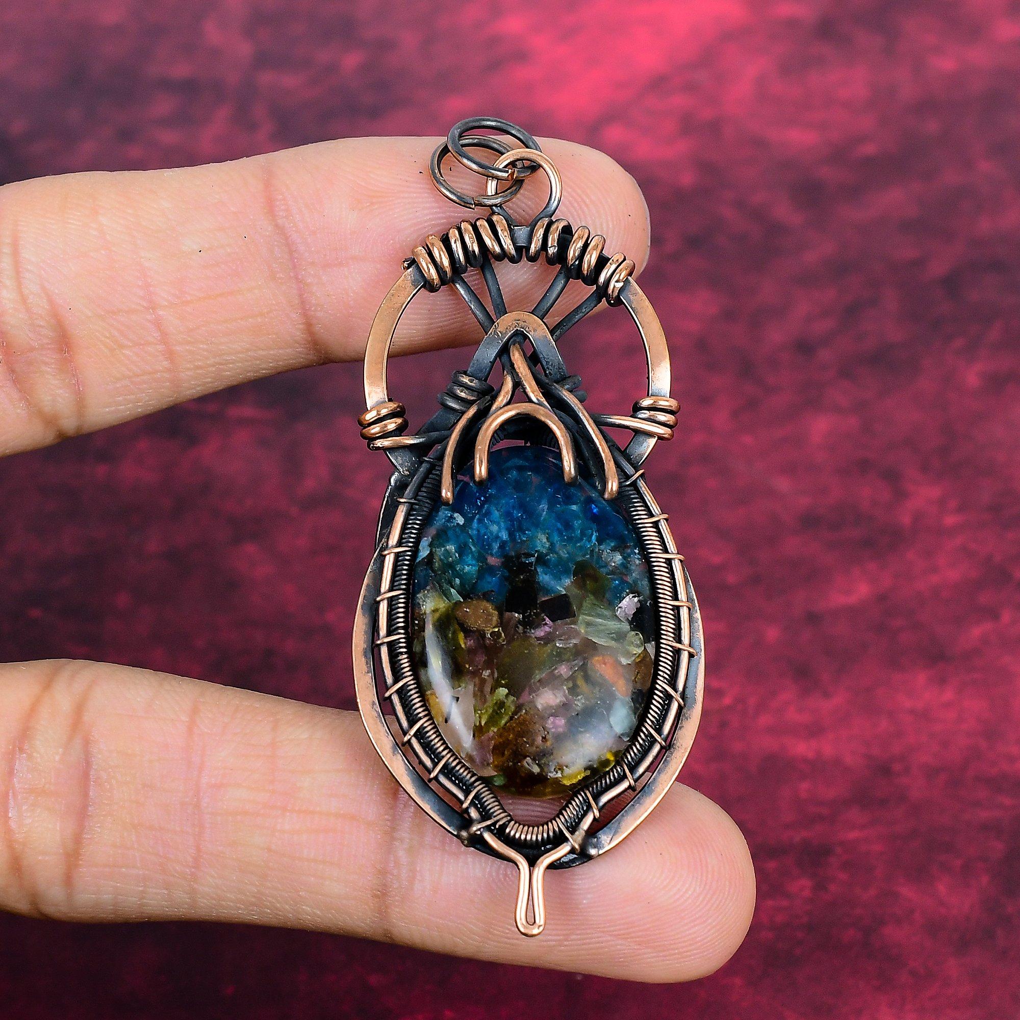 Copper Watermelon Tourmaline Gemstone Pendant Copper Wire Wrapped Elegant Jewelry