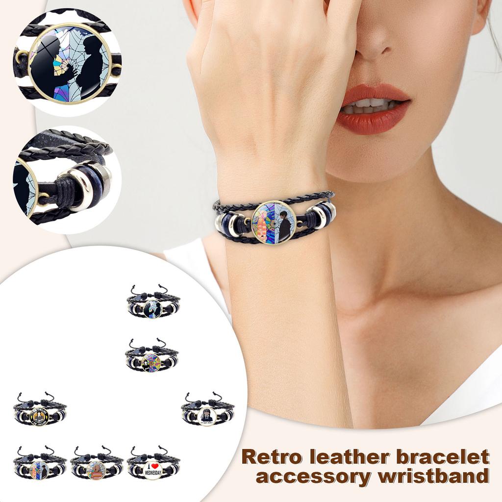Vintage Leather Bracelets With Cartoon & Text – Adjustable Fashion Wristbands For Daily Wear, Personal Style Statement, Collection, And Gifting