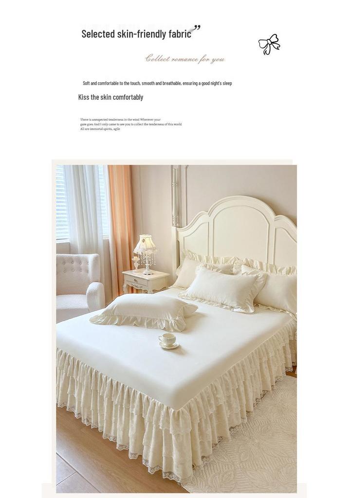 European Style Lace Trim Bed Skirt: Anti-slip, Single Piece Cover for 1.5m-2.2m Beds