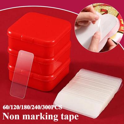 60 Hojas/Caja Cinta Adhesiva Doble Cara Reutilizable Impermeable Pegatina de Pared Autoadhesiva Sin Rastro Electrodoméstico Transparente Set