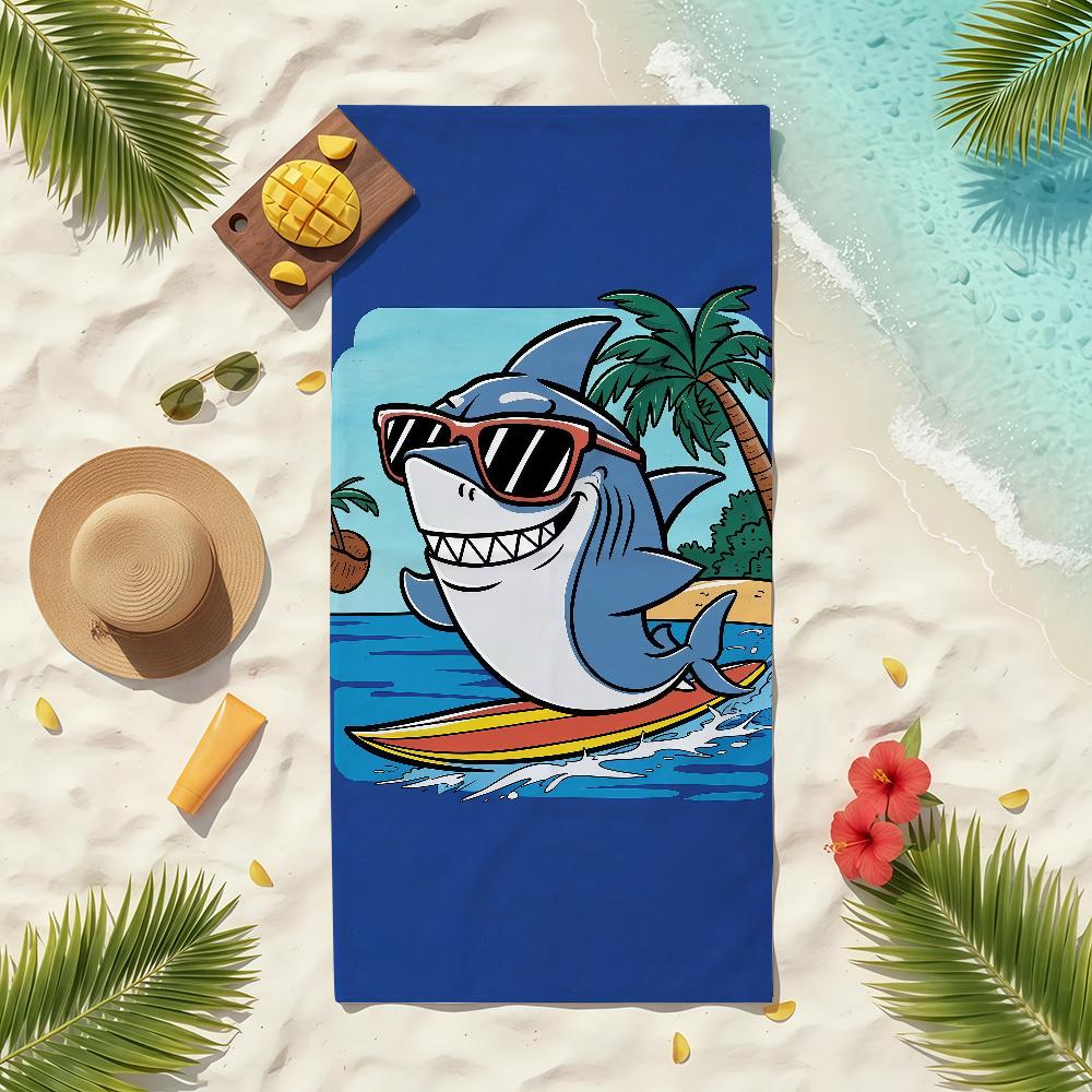 Cartoon Shark Surfing Towel Soft Pool Gift For Travel Gym Shower Camping Quick Dry Sports Beach Towels