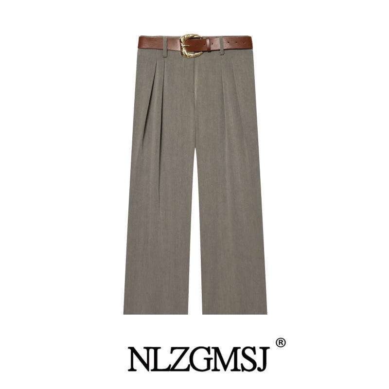 2025 Winter European & American Style Straight Leg Belted Trousers - 9929221 Medium