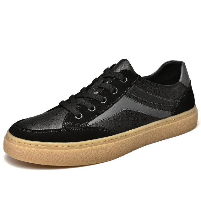 

Мужская обувь из коровьей кожи хорошего качества, резиновая обувь на толстой подошве для мужчин, со шнуровкой, мягкая подошва, для ходьбы, мужские кроссовки 5.5 чёрный