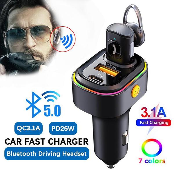 

Автомобильное зарядное устройство 2-в-1, беспроводная Bluetooth-гарнитура PD25W 5V/3.1A, 2 порта, быстрая зарядка для Samsung Huawei Iphone