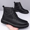Fashion Autumn Winter Platform Boots for Men  Fashion Casual Cow Leather Yellow Cotton Shoes Male Solid Color Wool Work Boots Man