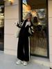Casual European and American Women's Color Matching Suit Zipper Stand-up Neck Cardigan Jacket Elastic Sweatpants Striped Two-piece Set