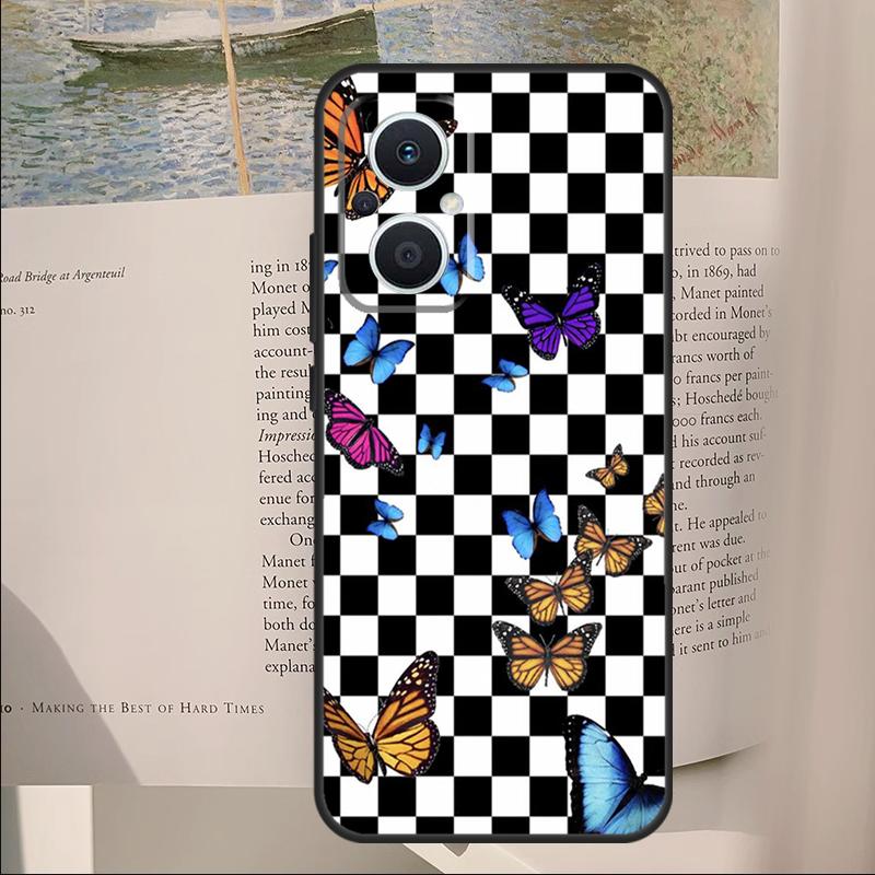 Checkerboard Sunflower Cover For OPPO Reno 14F 11F 12F 13F 10 11 12 13 14 Pro 7 8 Lite OPPO Find X6 X8 X9 Pro Case