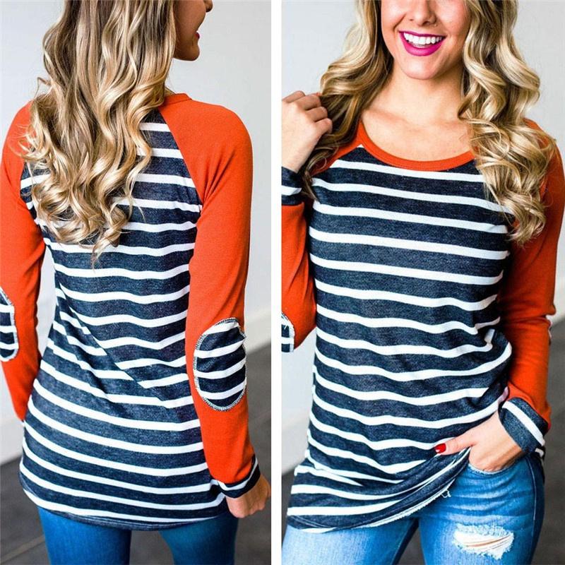 Striped Autumn New Stitching Round Neck Longsleeved Tshirt Bottoming Shirt