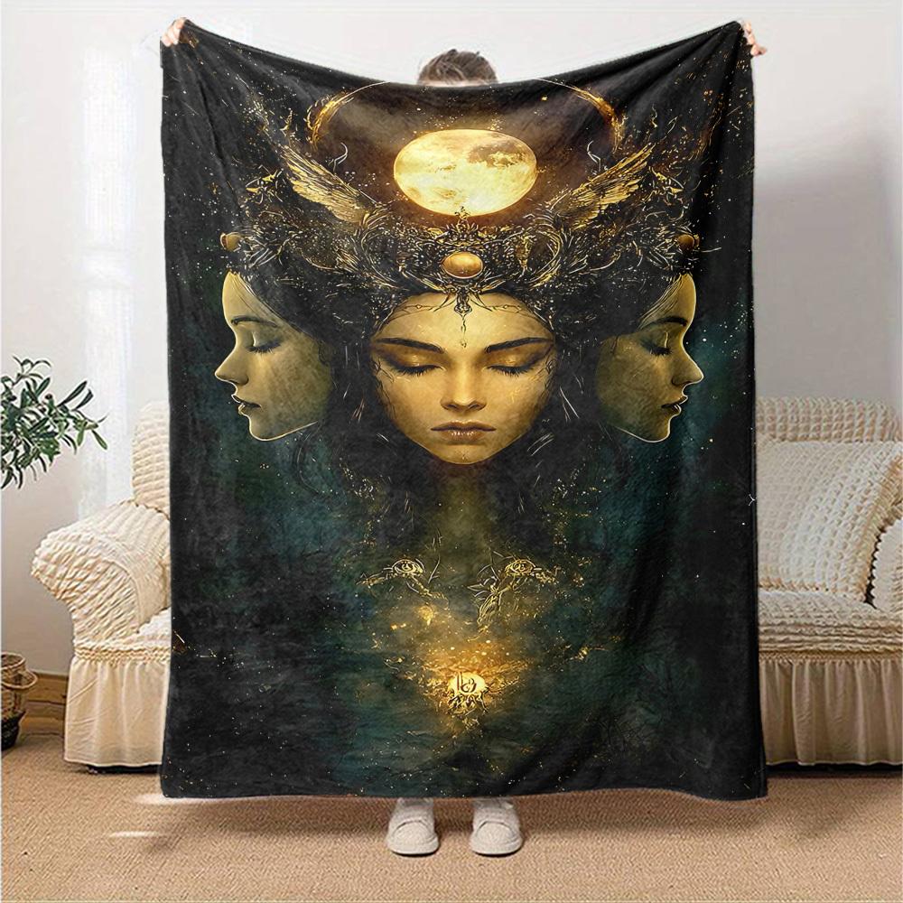 1pc Moonlit Night Flannel Blanket Soft Cozy All-Season Throw for Bedroom, Sofa, Camping, Travel, Home Decor1074