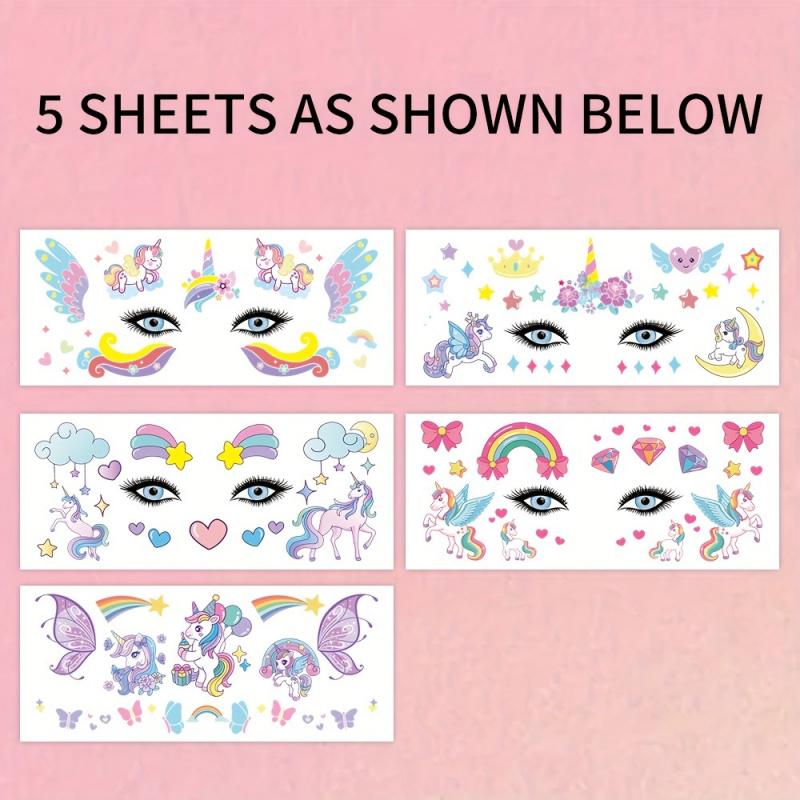 5Pcs Unicorn Temporary Tattoos Cute Rainbow Face Body Stickers For Music Festivalsparties Birthday Party Favors Gifts