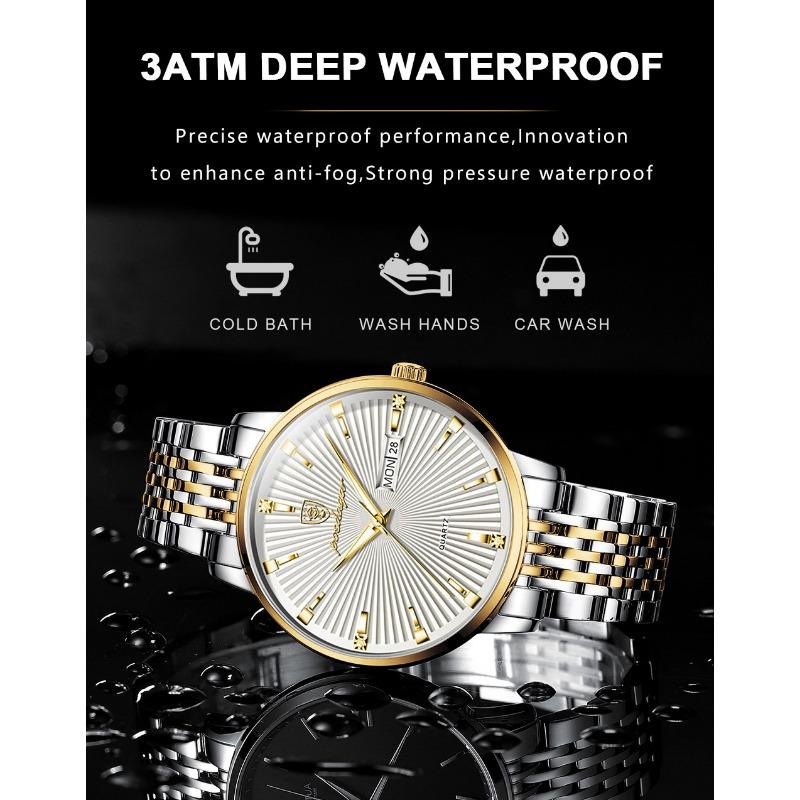 POEDAGAR Fashion Business Men's Watches Waterproof Luminous Date&Week Stainless Steel Watch Quartz Exquisite Male Wristwatch