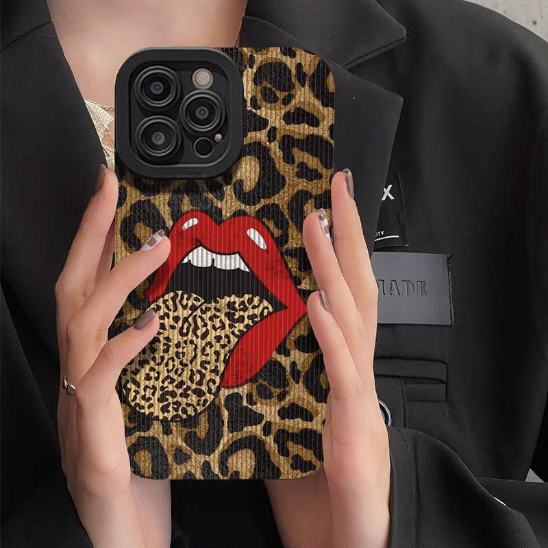 Hot Red Lip Leopard Print Phone Case For Samsung Galaxy S25 S24 S23 S22 S21 S20 Note20 FE Plus Ultra 4G 5G Soft Silicone Cover