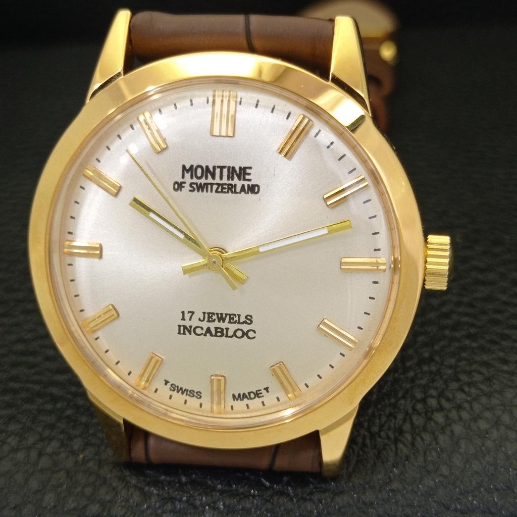 RELÓGIO MASCULINO MONTINE VINTAGE SUÍÇO DE CORDA MANUAL MOSTRADOR PRATEADO REFORMADO a441569-5