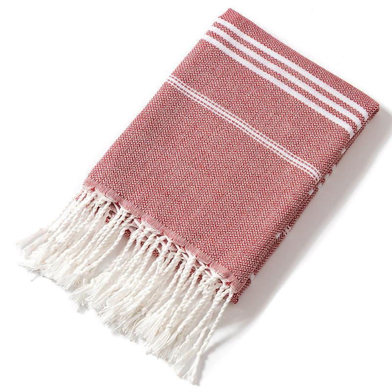 Cotton Striped Turkish Sports Bath Towel With Tassels Travel Gym Camping Sauna Beach Pool Blanket Absorbent Easy Care