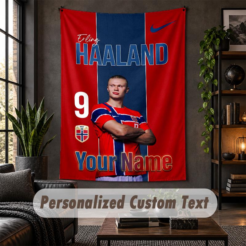 Personalized Wall Tapestry,Erling Haaland Custom Text, Soft Fabric Wall Art For Indoor Decoration