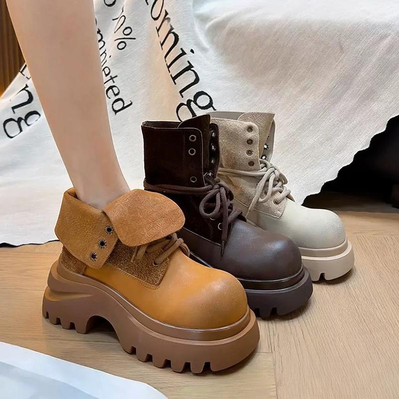 Platform Women's Ankle Boots Flats Designer Platform Shoes  Winter Chelsea Boots New Trend Goth Leather Walking Mujer Botas