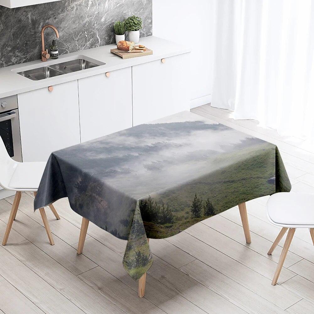 Misty Scenery Tablecloth Natural Trees  Anti-Fouling Waterproof Rectangular Kitchen Table Home Decoration