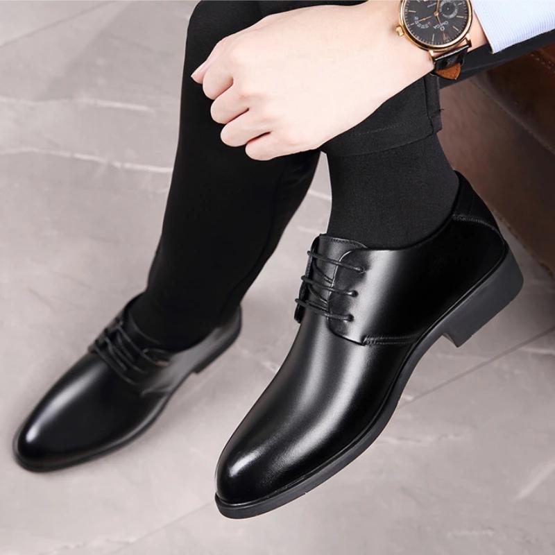 Fashion British Leather Large Size Men's Dress Shoes Autumn Winter Velvet Warm Men's Designer Shoes Fashion Increase Wedding Shoe Male