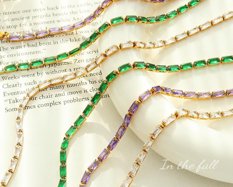 Colorful Geometric Square Chain Necklace: Women's 18K Gold-Plated Titanium Steel Choker