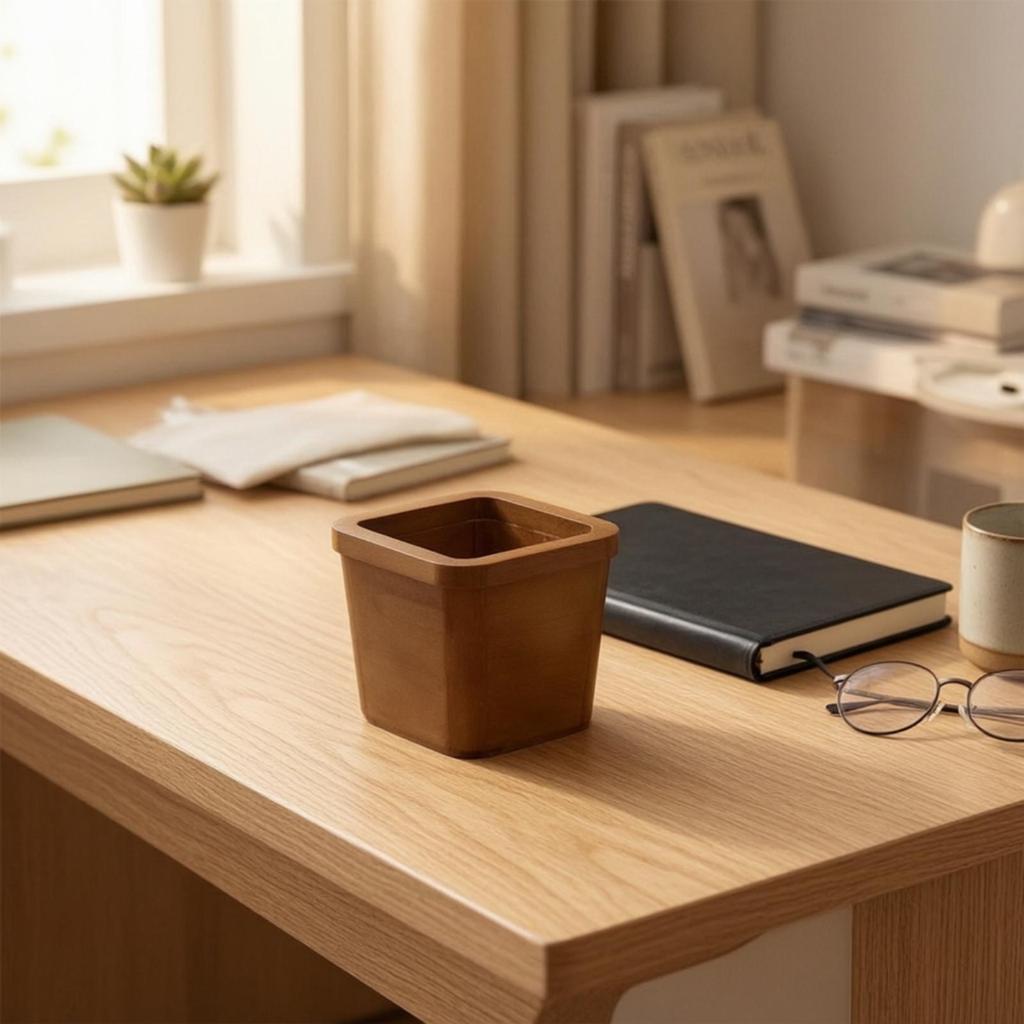 Desktop Trash in areaSaving Wooden Can Compact Desk Wastebasket for Office, Vanity, Bedside