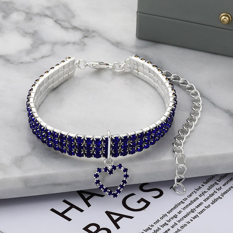 Neue Katze Hundehalsband Dreireihiges Elastisches Strass Haustierhalsbänder Liebesdekoration Halskette Welpe Kätzchen Ornament Haustierbedarf