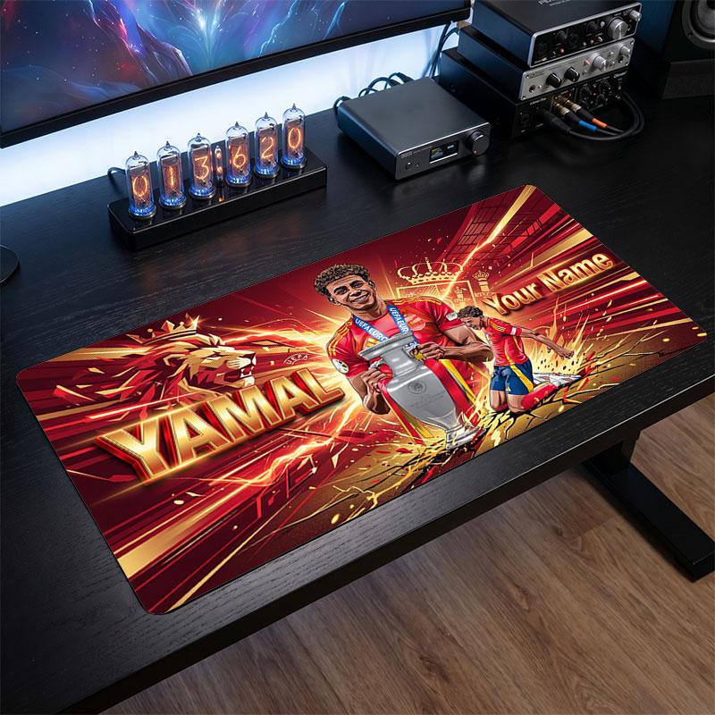Tappetino per Mouse Grande Personalizzato Lamine Yamal, Stampa Testo Nome Personalizzato, Tappetino da Scrivania Antiscivolo con Logo Calcio, Regalo per Gamer