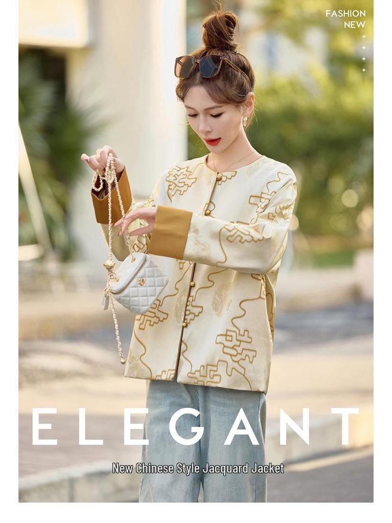 Spring 2025 Women's Retro Round Neck Short Jacket