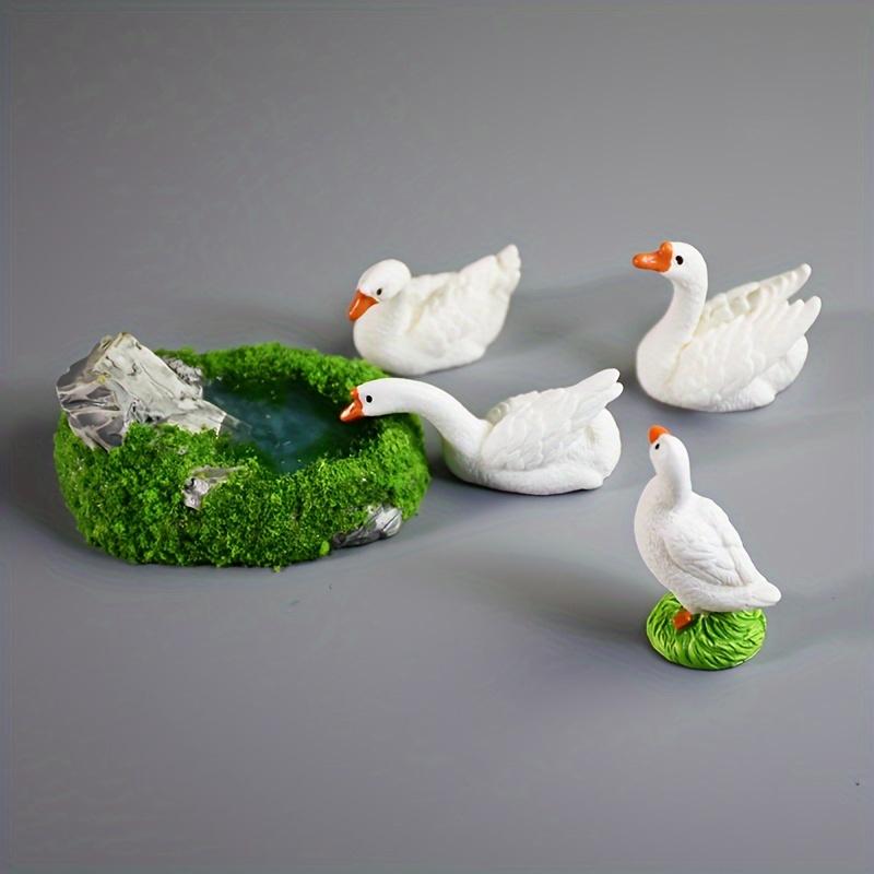 5PCS Miniature White Goose Family Resin Figurines - Serene Pond Scene with 3 Geese & Rockery, Perfect for Garden Landscaping, Bonsai