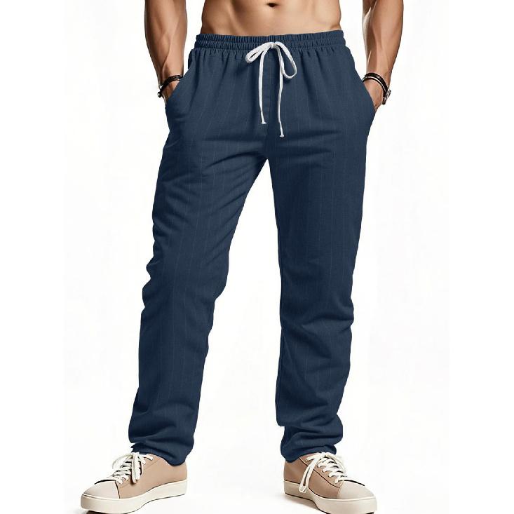 2026 casual versatile striped cotton-linen loose breathable fashion sports men's pants