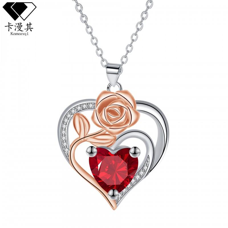 Elegant Rose Gold Heart Pendant Necklace Women Copper Cross Chain Choker Minimalist Fashion Jewelry Rose Gold