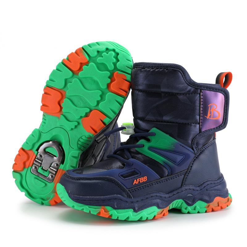 

Зимние детские сноубутсы 2025 года, утепленные, теплые, для мальчиков, сноубутсы для мальчиков среднего и старшего возраста, флисовые, уличные, хлопковые ботинки 38