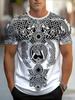 T-shirt Tribale Bianca e Nera con Lupo da Uomo, Motivo a Nodo Ispirato alla Mitologia Norrena, Manica Corta Traspirante per Stile Street e Urbano