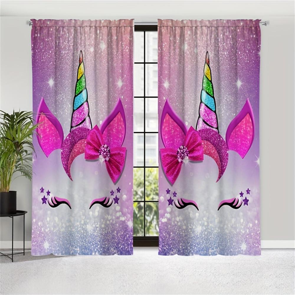 Colorful Unicorn Horse Mermaid Girl Children Window Curtain Blinds Living Room Kids Bedroom Kitchen Door Home Decor Bathroom2Pcs