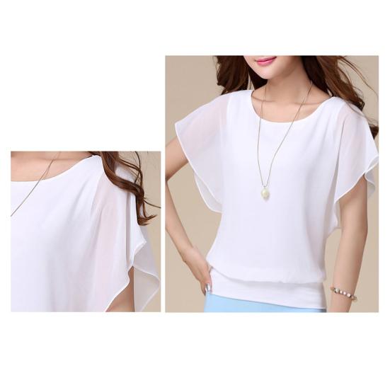 Damen Sommer Tops O-Ausschnitt Kurzarm Chiffon Tops Lockere Passform Einfarbig Dünne Pullover Tops Lässige Büroarbeitsoberteile