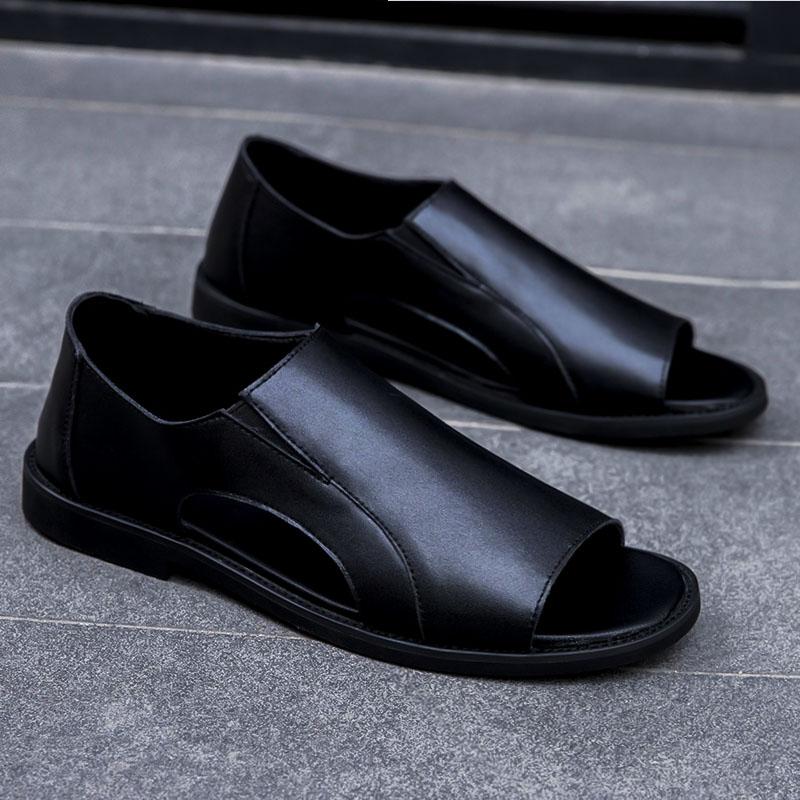 Fashion Summer Men's Sandals Non-Slip Man Casual Outdoor Sandals Genuine Leather Men Slip On Shoes Breathable Male Loafers Beach Flats