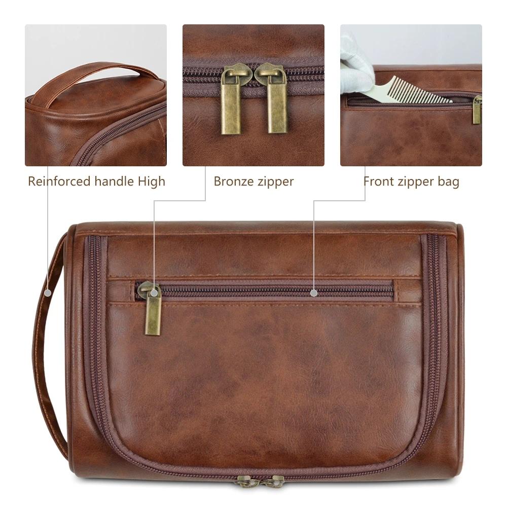High Quality Travel Toiletry Bag For Women Men Retro PU Leather Cosmetic Bags Female Waterproof Travel Makeup Bag
