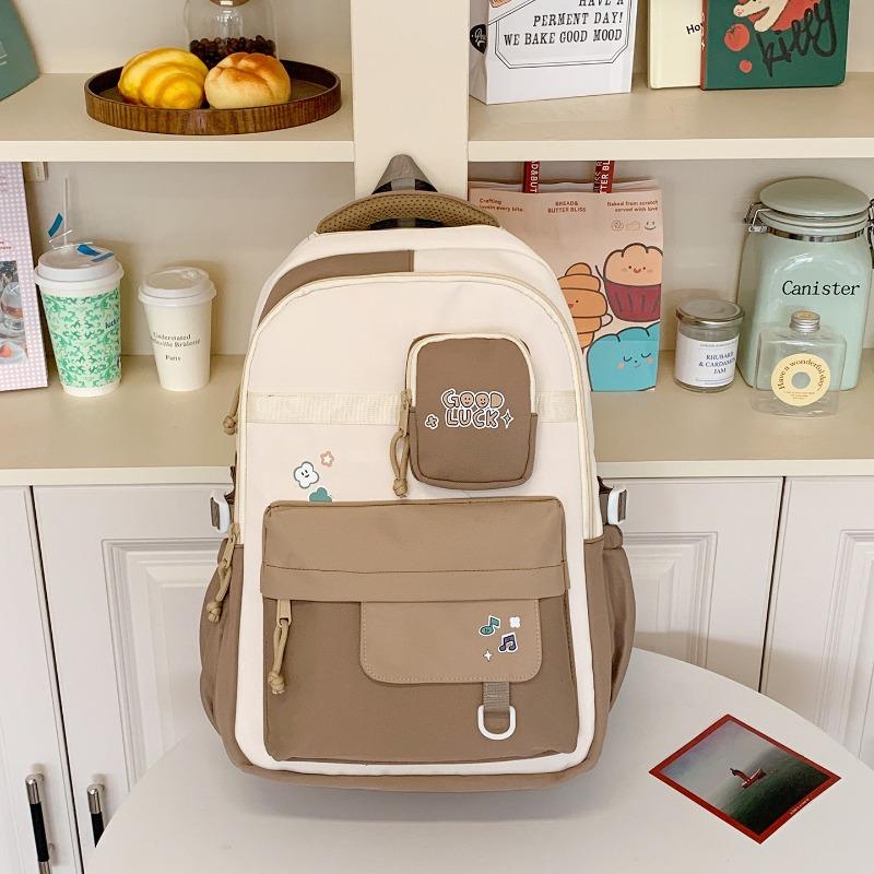 High Value College Style Sweet Contrasting Color Splicing Backpack High School Students Large Capacity Backpack