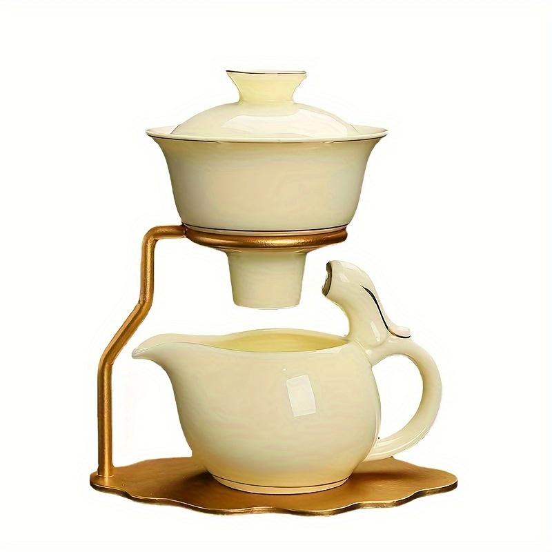 1 Set Ceramic Teapot Set Ceramic Tea Cups Lazy Kungfu Tea Pot Set Semi Automatic Drip Rotating Tea Set With Infuser Office Blooming Tea Pot Set For Ho