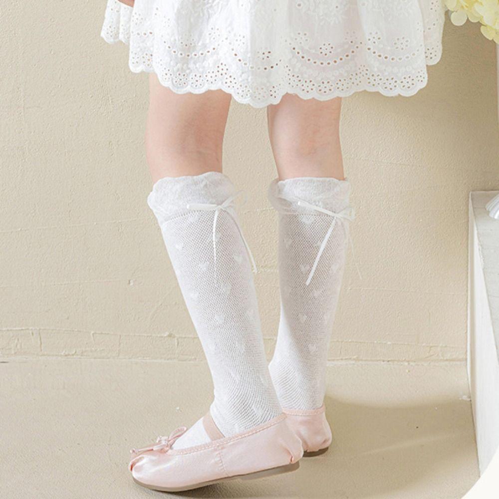 Prinsessa Barn Mellanhöga Strumpor Söta Balletcore Strumpor Andningsbara Lolita Spetsstrumpor Vardagliga