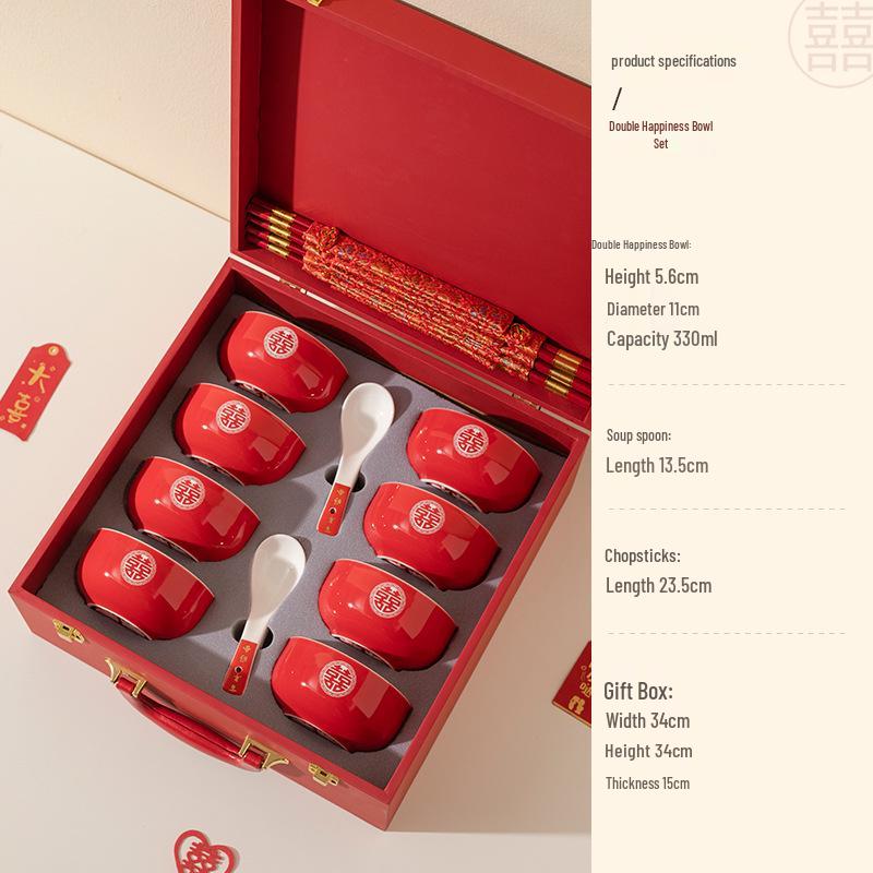 

Wedding & Housewarming Gift: Red Ceramic Bowl and Chopsticks Set Standard