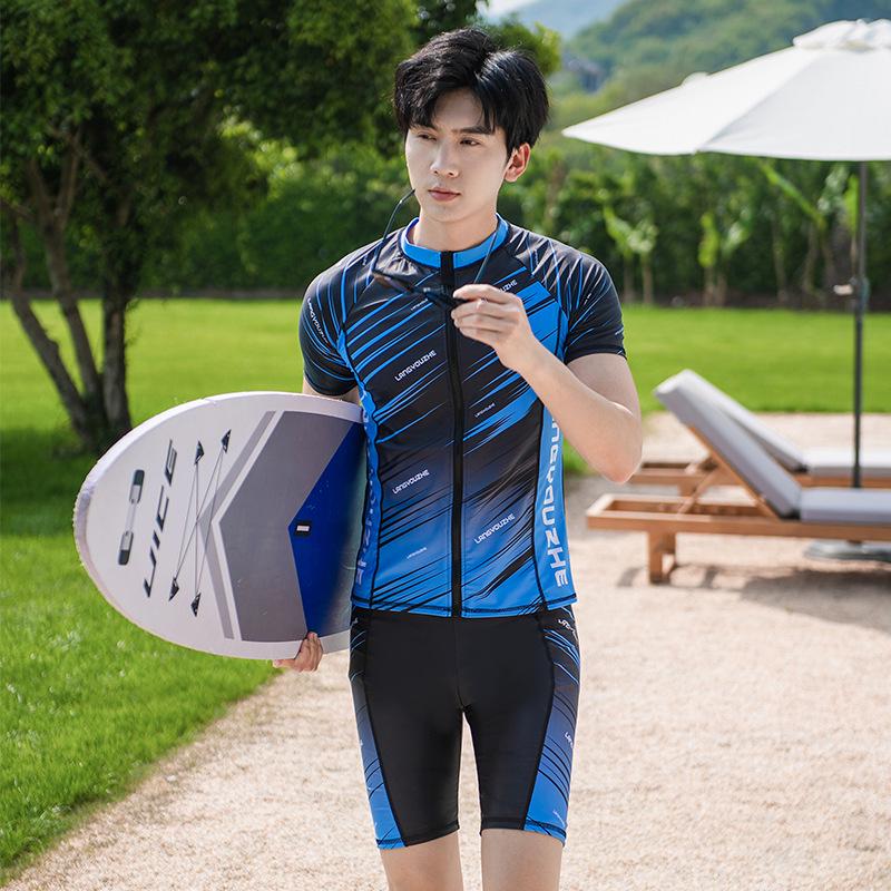 Herren Zweiteiler Schlankheitsbadeanzug im koreanischen Stil - Bauch kaschierend, Übergröße, Sonnenschutz