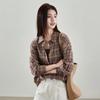 SOFSIL Women's Retro Plaid Long-Sleeve Lapel Shirt