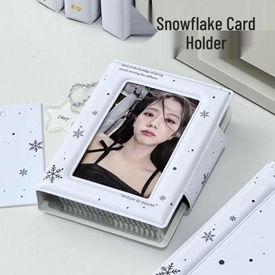 INS Style White Snowflake Card Holder: Fits 3-inch K-pop Idol Cards, Album with 32 Slots.