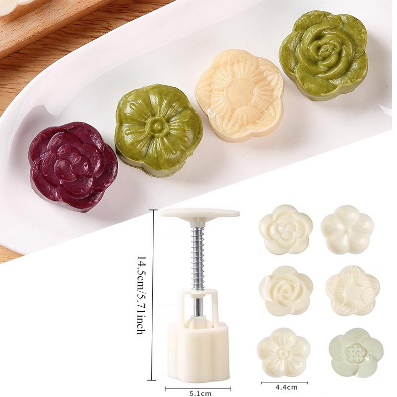 Pastry Decoration Plunger Tools Mid-Autumn Festival Mooncake Mold Hand-Pressure Cookie Stamps with Floral Sakura Patterns