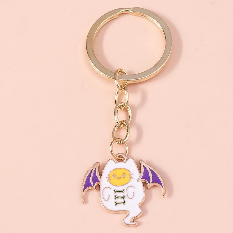 Cute Enamel Pumpkin Keychain Halloween Ghost Bat Key Ring Pendants for Handbag Decor DIY Halloween Jewelry Accessories