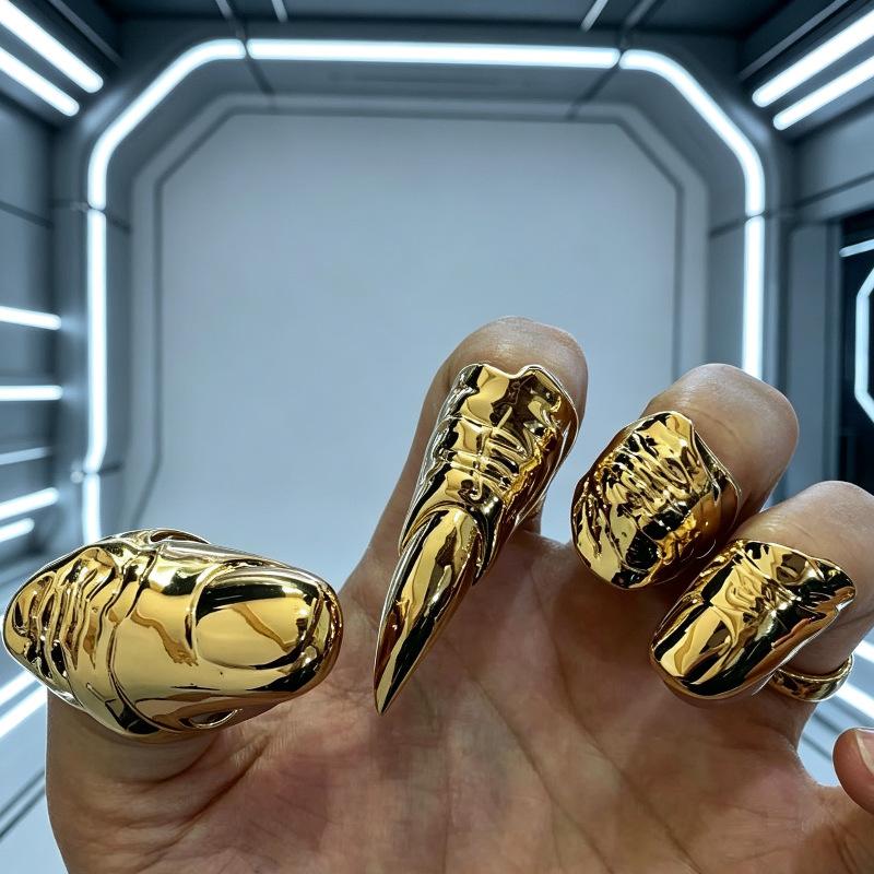 Punk Metallic Claw Nail Rings Irregular Gothic Long Finger Tip Rings For Women Men Alternative Party Rings Accessories