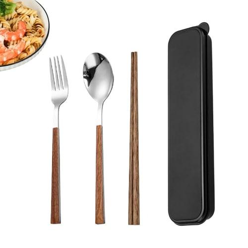 3-Piece Stainless Steel Cutlery Set with Chopsticks, Fork, and Spoon, Includes Storage Case, Portable, Perfect for Camping and Outdoors, Suitable for